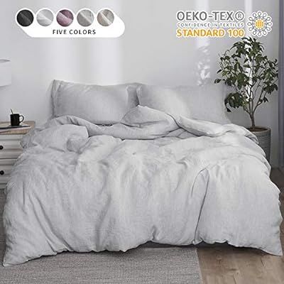 Simple&Opulence 100% Linen Stone Washed 3pcs Basic Style Solid Duvet Cover Set (King, Grey) | Amazon (US)
