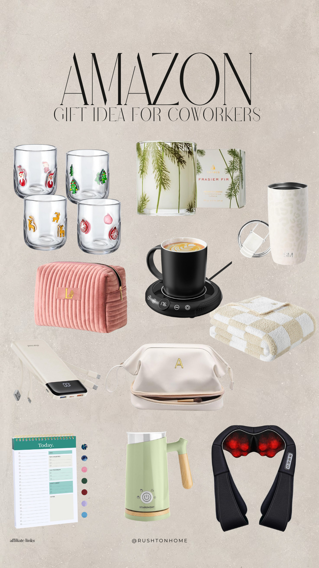 Amazon coworker gift ideas, amazon coworker gifts, budget friendly office gifts, holiday coworker gifts, frasier fir candle dupe, glass mug set holiday, mug warmer amazon, travel tumbler personalized, cozy throw blanket amazon, makeup bag gift, monogram pouch, portable charger gift, daily planner amazon, milk frother gift, neck massager amazon, small gift ideas 

 #LTKGiftGuide #LTKHoliday #LTKSeasonal