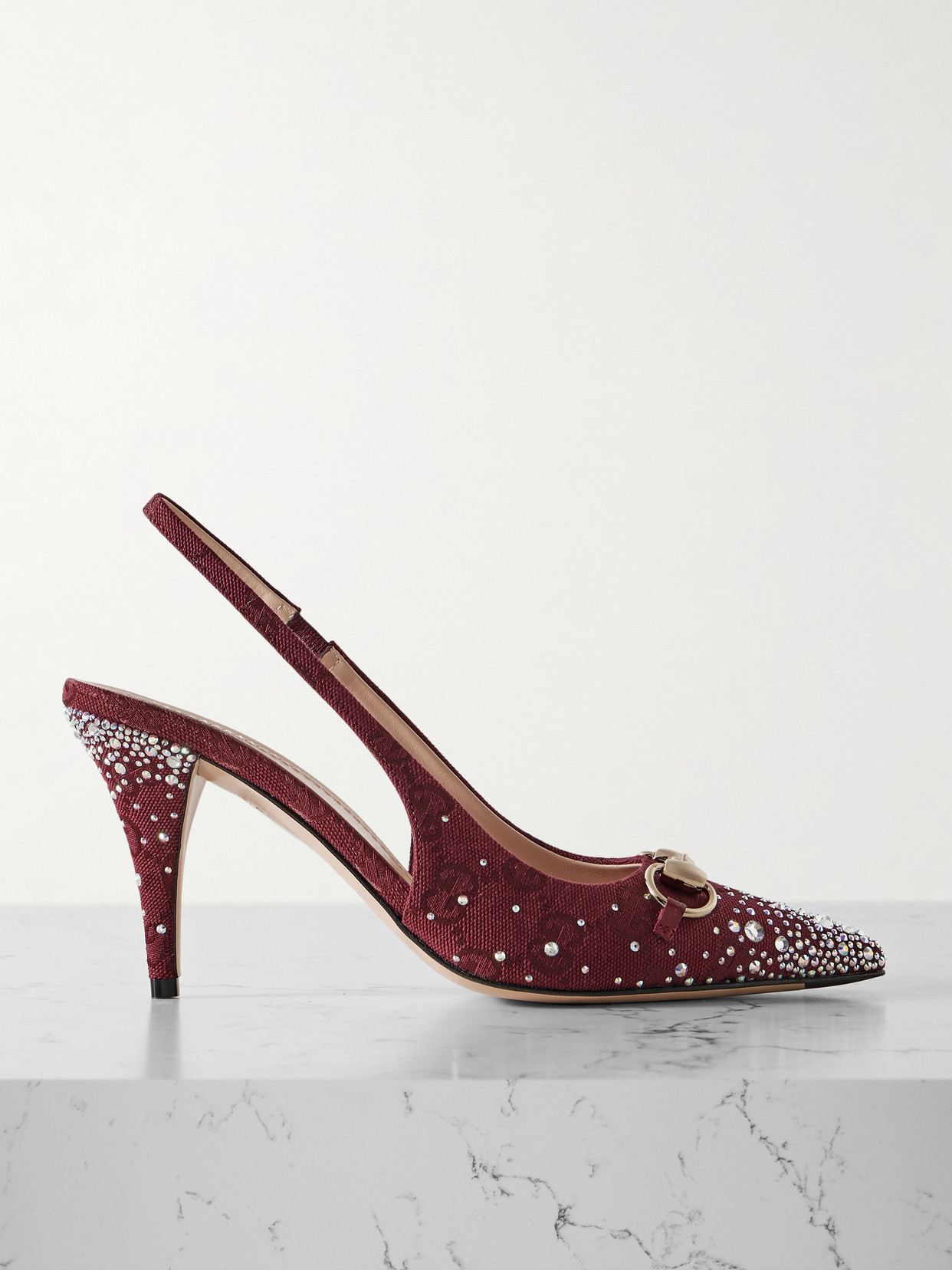 Gucci - Erin Crystal-embellished Horsebit-detailed Canvas-jacquard Slingback Pumps - Red | NET-A-PORTER (US)