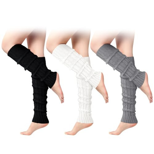 Clothirily Leg Warmers - Fashion Leg Warmers for Women, Cable Knit Leg Warmer 80s, Long Leg Warmer Socks Sports Party Yoga Accessories, 3 Pairs | Amazon (US)