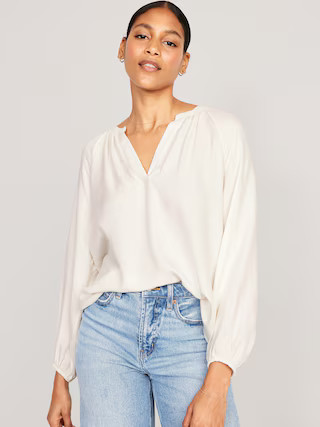 Long-Sleeve Split-Neck Top for Women | Old Navy (US)