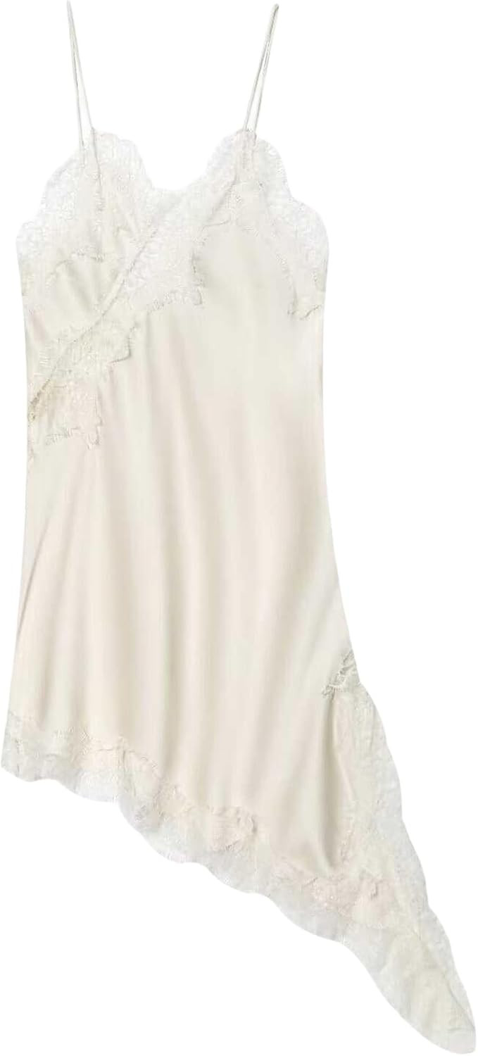 Floerns Women's Satin Lace Dress Layering Asymmetrical Tops Date Night Slip | Amazon (US)