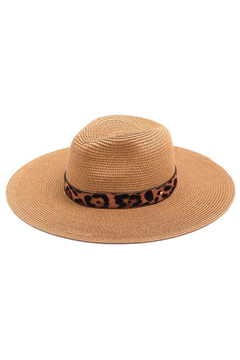 Woven Sun Hat With Leopard Trim | Dressbarn