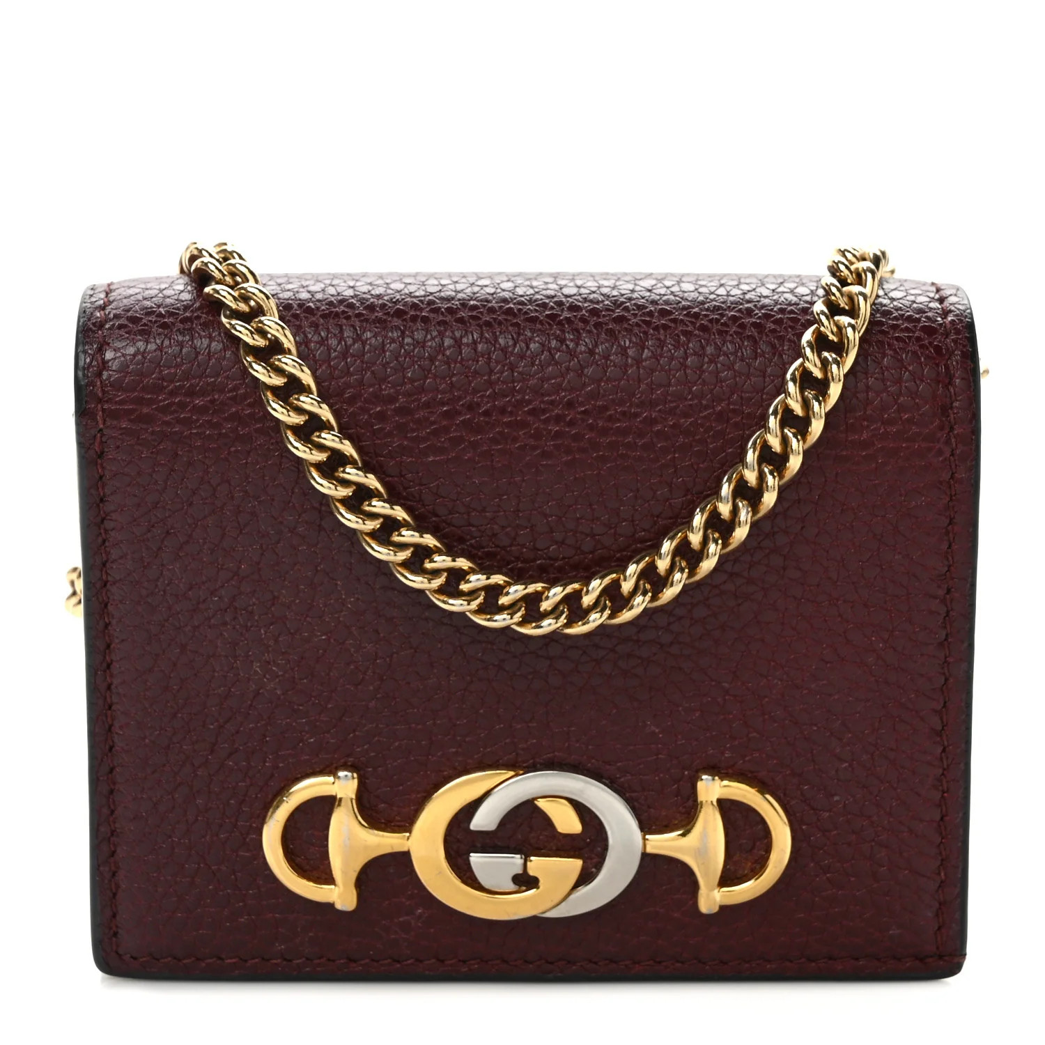 Grainy Calfskin Zumi Chain Card Case Wallet Vintage Bordeaux | FASHIONPHILE (US)