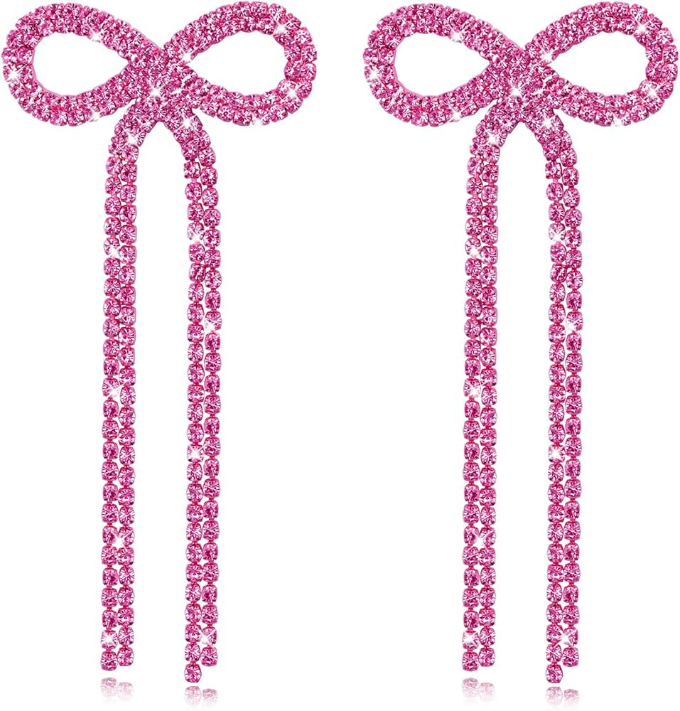 Nanafast Bow Rhinestone Earrings Long Dangle Drop Chandelier Tassel Bow Earrings for Women Weddin... | Amazon (US)