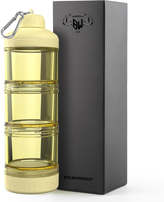 BYLWORKOUT 3-Layer Protein Powder Travel Container with Funnel and Keychain | Portable Food Stora... | Amazon (US)