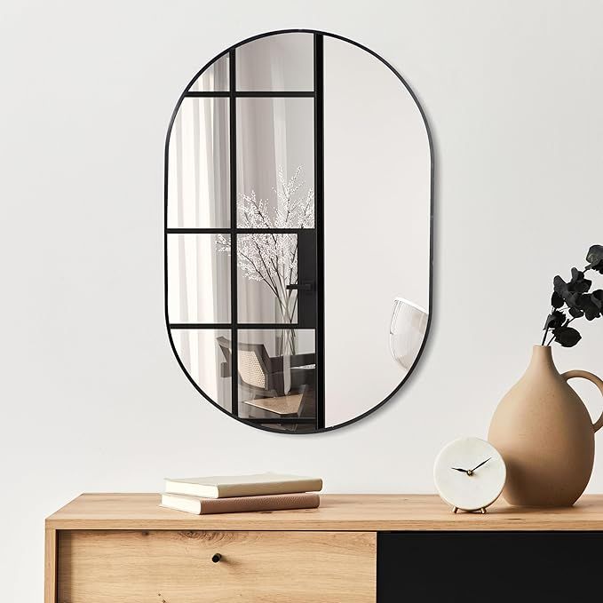 HOWOFURN Wall Mounted Mirror, 20’’x30’’ Oval Bathroom Mirror, Black Vanity Wall Mirror w/... | Amazon (US)