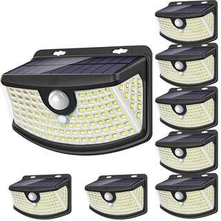 8-Pack Solar Motion Sensor Lights 120 LEDs, 270° Wide Angle, IP65 Waterproof, Black, Daylight White | The Home Depot
