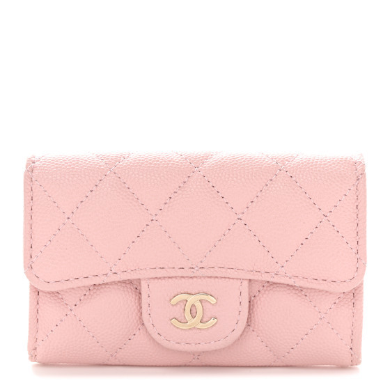 Caviar Quilted Flap Card Holder Wallet Light Pink | FASHIONPHILE (US)