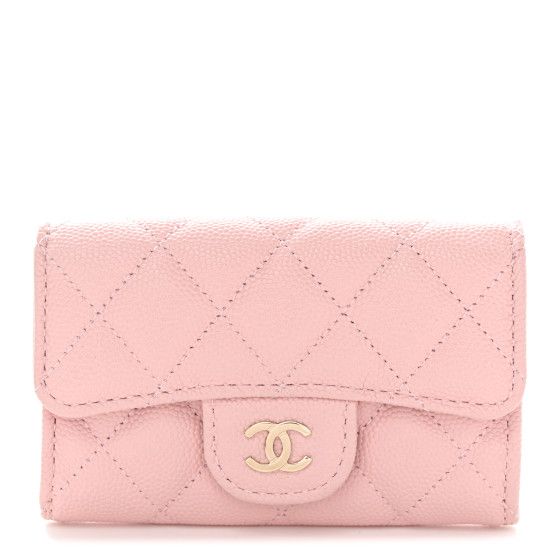 Caviar Quilted Flap Card Holder Wallet Light Pink | FASHIONPHILE (US)