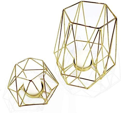 Geometric Gold Tealight Holder for Table Decor Large and Small Metal Hexagon Votive Candle Centre... | Amazon (US)