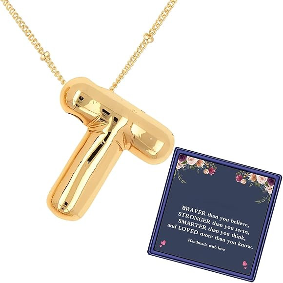 Bubble Letter Necklace For Women,Dainty Balloon Initial Necklaces 18k Gold Plated Chain Pendant A... | Amazon (US)
