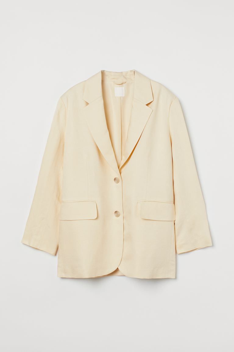 Oversized, straight-cut jacket in a linen and viscose weave with narrow notch lapels, buttons at ... | H&M (UK, MY, IN, SG, PH, TW, HK)