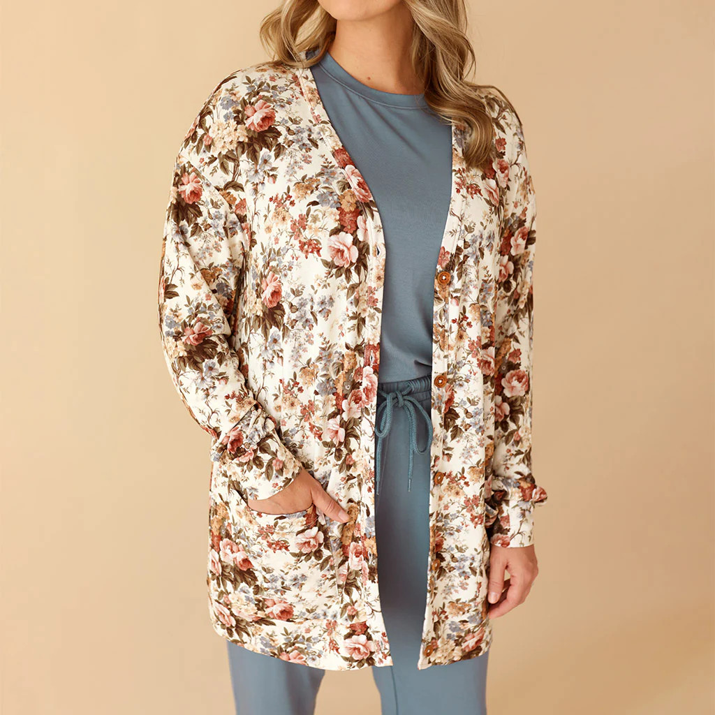 Floral White Women's Oversized Cardigan | Dauphine | Posh Peanut