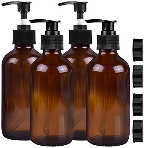 Botellas vacías de la bomba de cristal ámbar, botellas de la bomba de 8 oz, paquete de 4, envas... | Amazon (US)