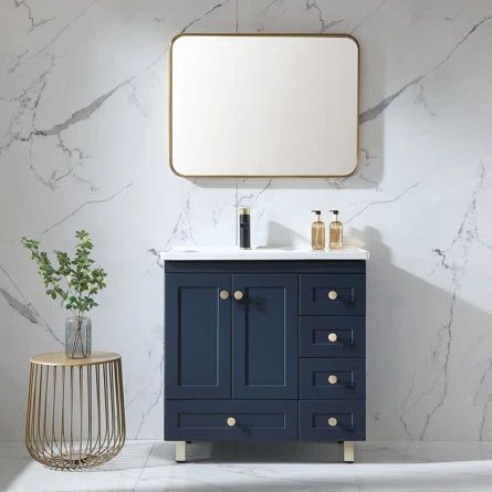 Verlane 32" Blue Modern Free-standing 2-Doors & 5-Drawers Single Bathroom Vanity Set | Wayfair North America