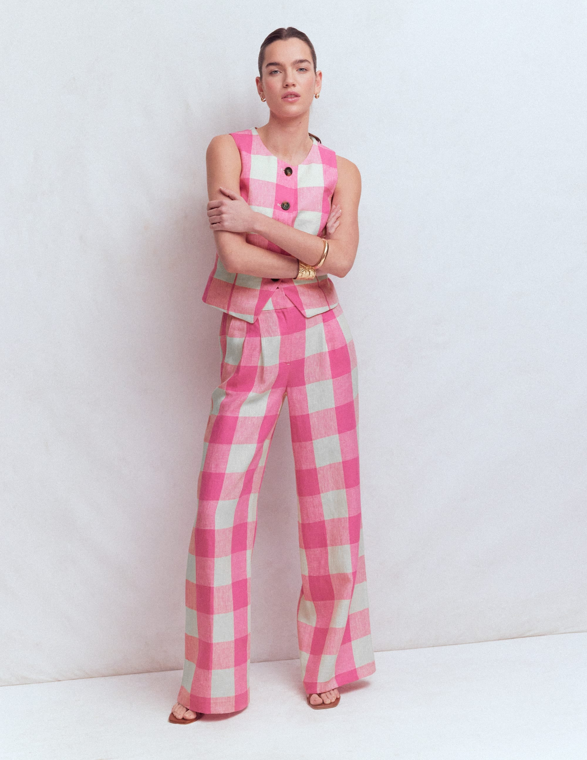Kensington Linen Pants-Pink Punch, Gingham | Boden (US)