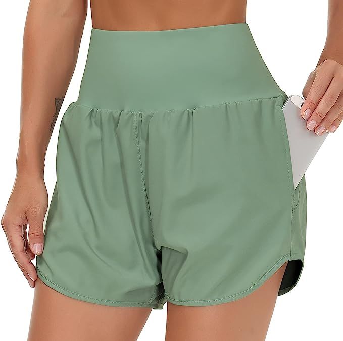 THE GYM PEOPLE Women’s High Waist Running Shorts with Liner Athletic Hiking Workout Shorts Zip ... | Amazon (US)