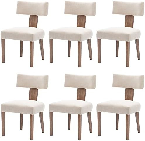 Mid Century Modern Dining Chairs, Linen Fabric Upholstered and Curved Backrest Kitchen Chairs Set... | Amazon (US)