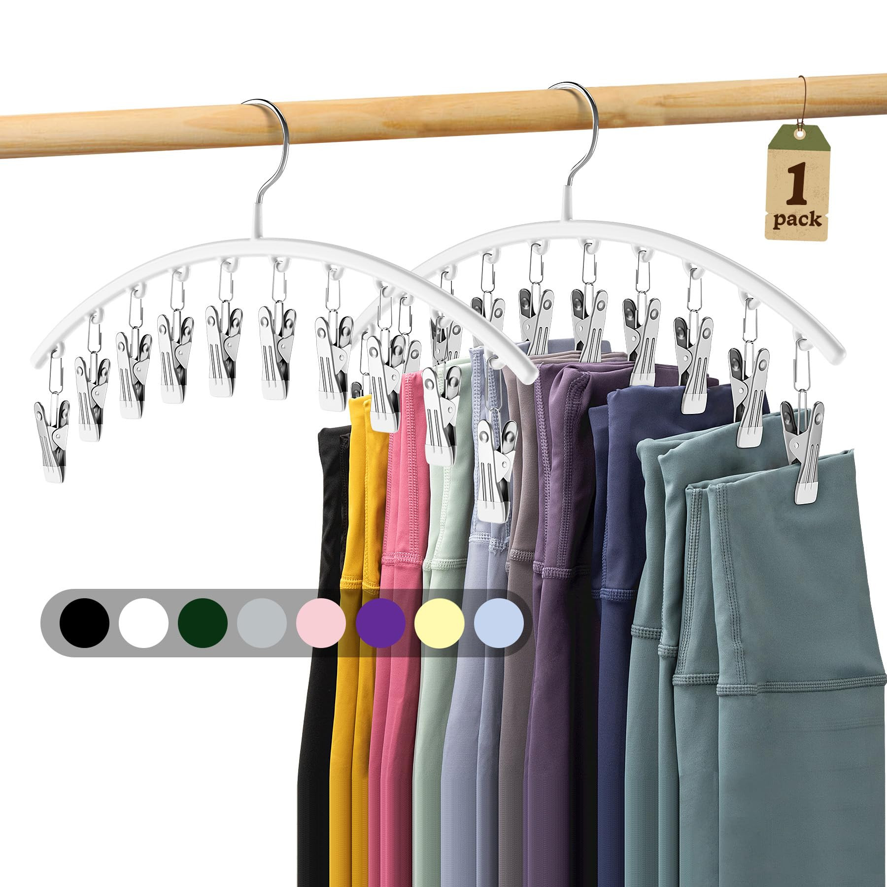 Legging Organizer for Closet, Metal Yoga Pants Hanger w/Rubber Coated 1 Pack w/10 Clips Hold 10 L... | Amazon (US)