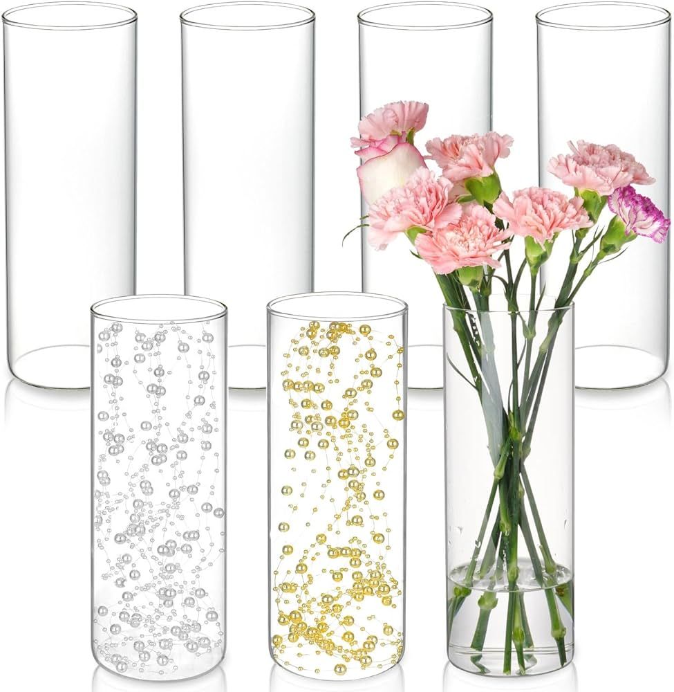 7pcs Glass Cylinder Vases for Centerpieces - 10 Inch Tall Glass Vases for Flowers, Hurricane Glas... | Amazon (US)