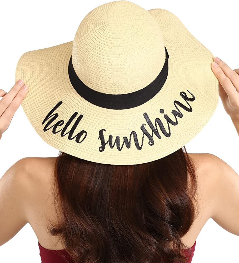 Floppy Beach Sun Hat for Women - Vacation, Honeymoon Embroidered Straw Hat - Big, Foldable, Large... | Amazon (US)