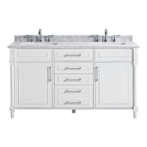 Home Decorators Collection Aberdeen 60 in. W Double Vanity in White with Carrara Marble Top with Whi | The Home Depot