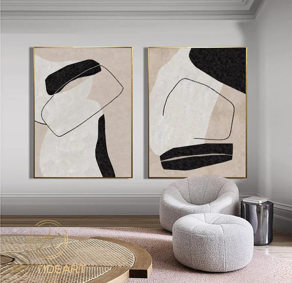 Set of 2 White Abstract Painting Beige Minimalist Painting Set - Etsy Canada | Etsy (CAD)
