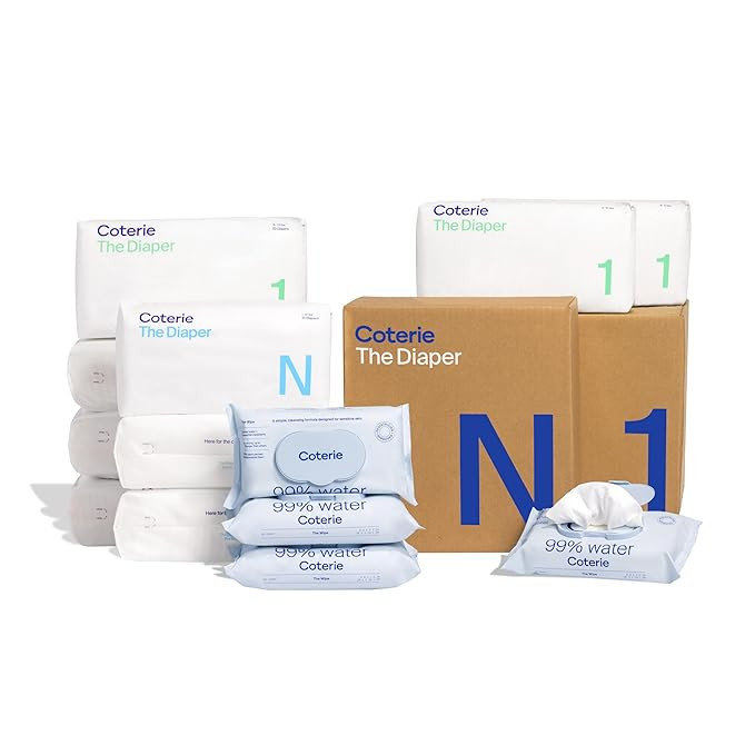 Coterie Baby Diapers + Wipes Baby Kit, Size 1 (198 Count) Size Newborn (93 Count) 4 Wipe Packs (2... | Amazon (US)