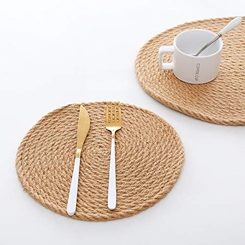 Amidaky Round Woven Placemats Thermal Insulation Dining Table Placemats Natural Jute Set of 4 Brown  | Amazon (US)