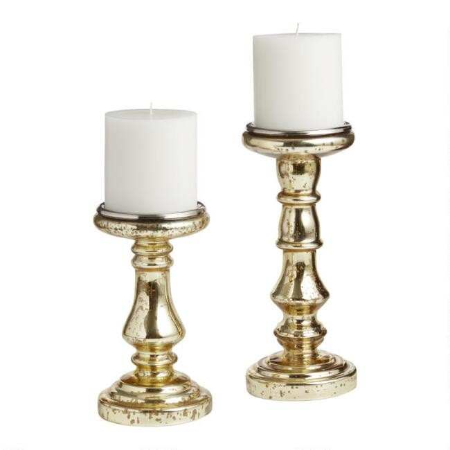 Gold Mercury Glass Pillar Candle Holder | World Market