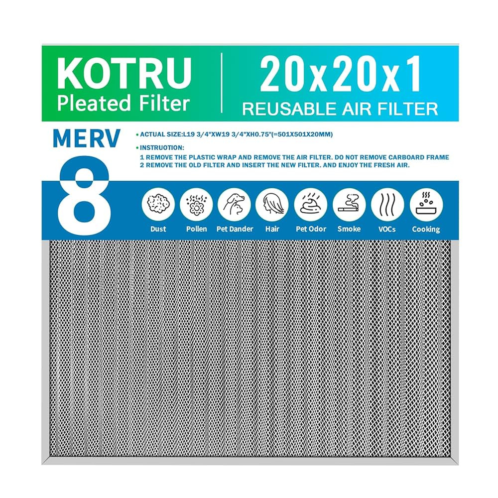 20x20x1 Air Filter, Reusable Air Filter - MERV 8, Washable Aluminum Permanent Electrostatic Filte... | Amazon (US)