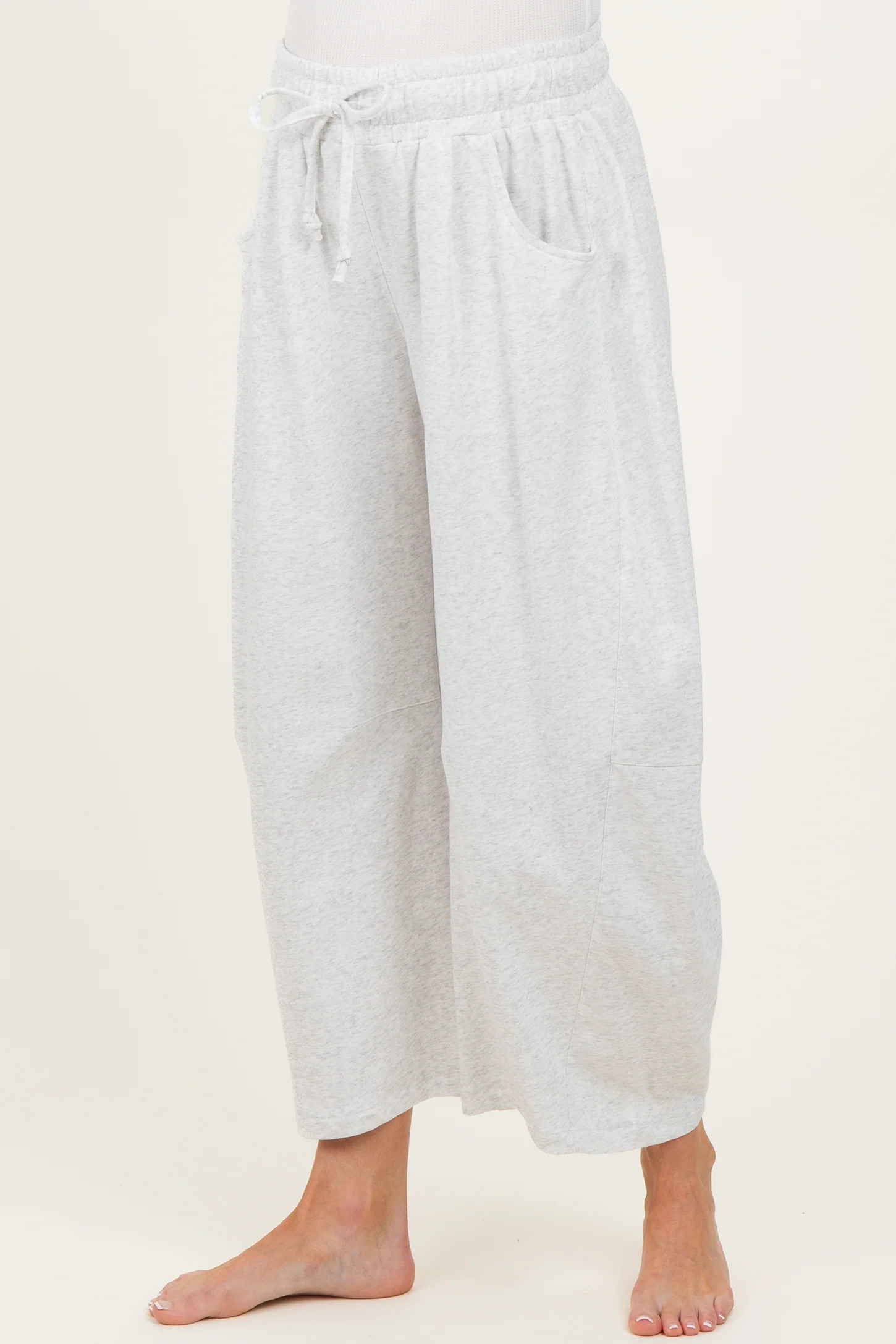 Ivory Barrel Leg Terry Maternity Sweatpants | PinkBlush Maternity