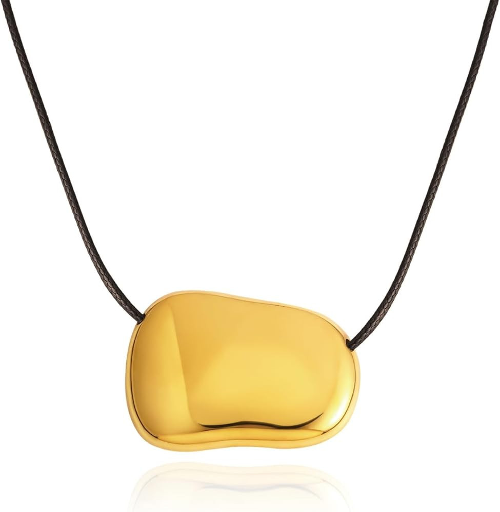 Dr's gift Silver Plated Pebble Pendant Necklace for Women,Chunky Silver Bean Necklace,Large Charm... | Amazon (US)