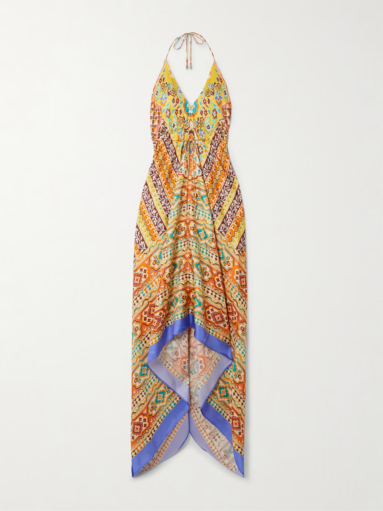 Etro - Asymmetric Floral-print Silk-twill Halterneck Dress - Yellow | NET-A-PORTER (US)