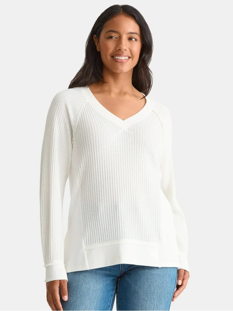 Time and Tru Women's and Women's Plus V Neck Tunic Sweatshirt with Long Sleeves, Sizes XS-4X - Wa... | Walmart (US)