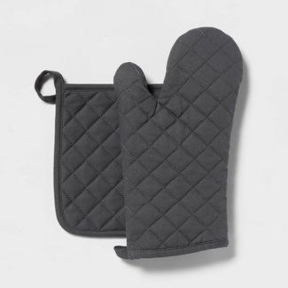 2pc Cotton Pot Holder and Oven Mitt Set Gray - Made By Design&#8482; | Target