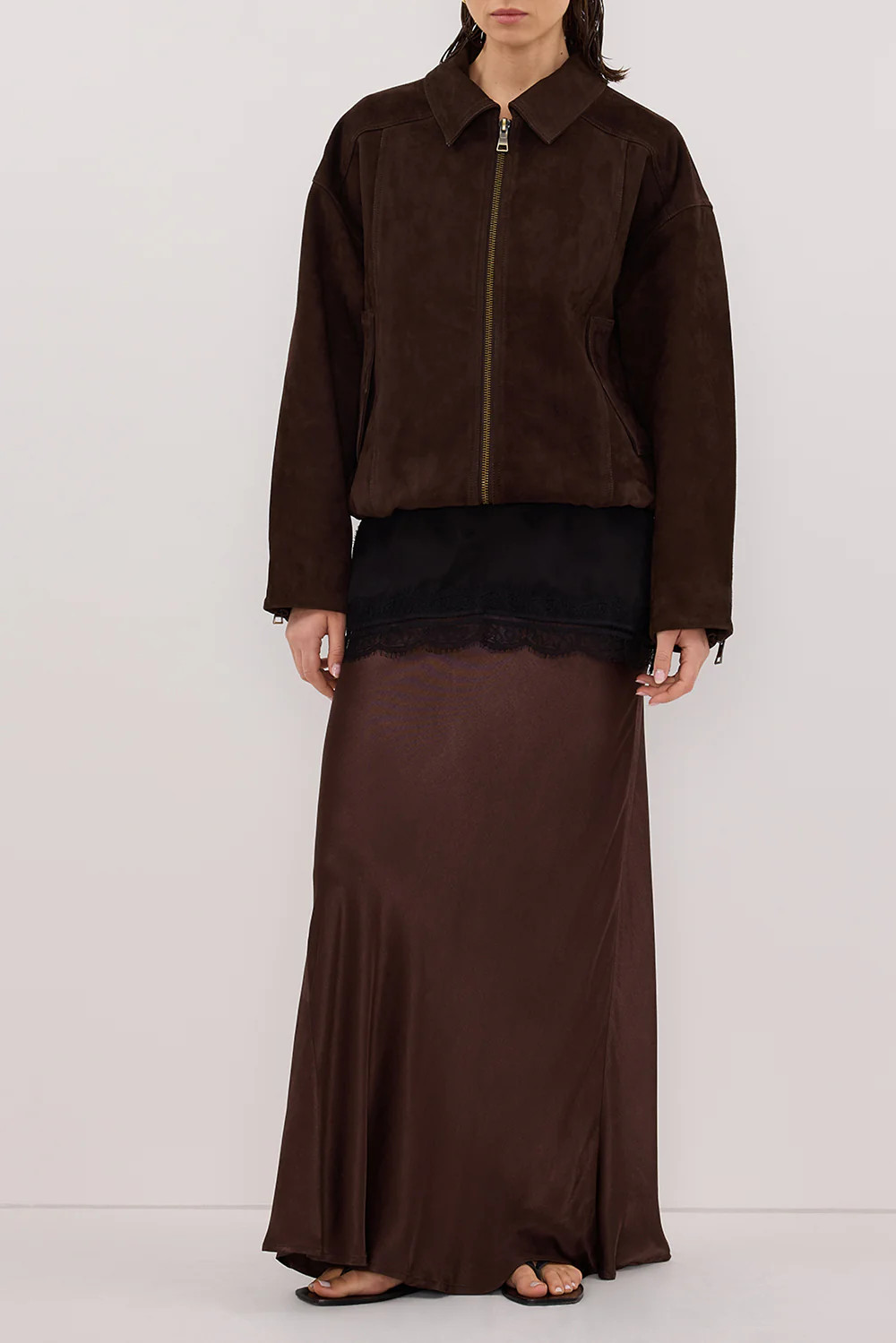 CHARLI BITTER CHOC SATIN MAXI SKIRT | DISSH
