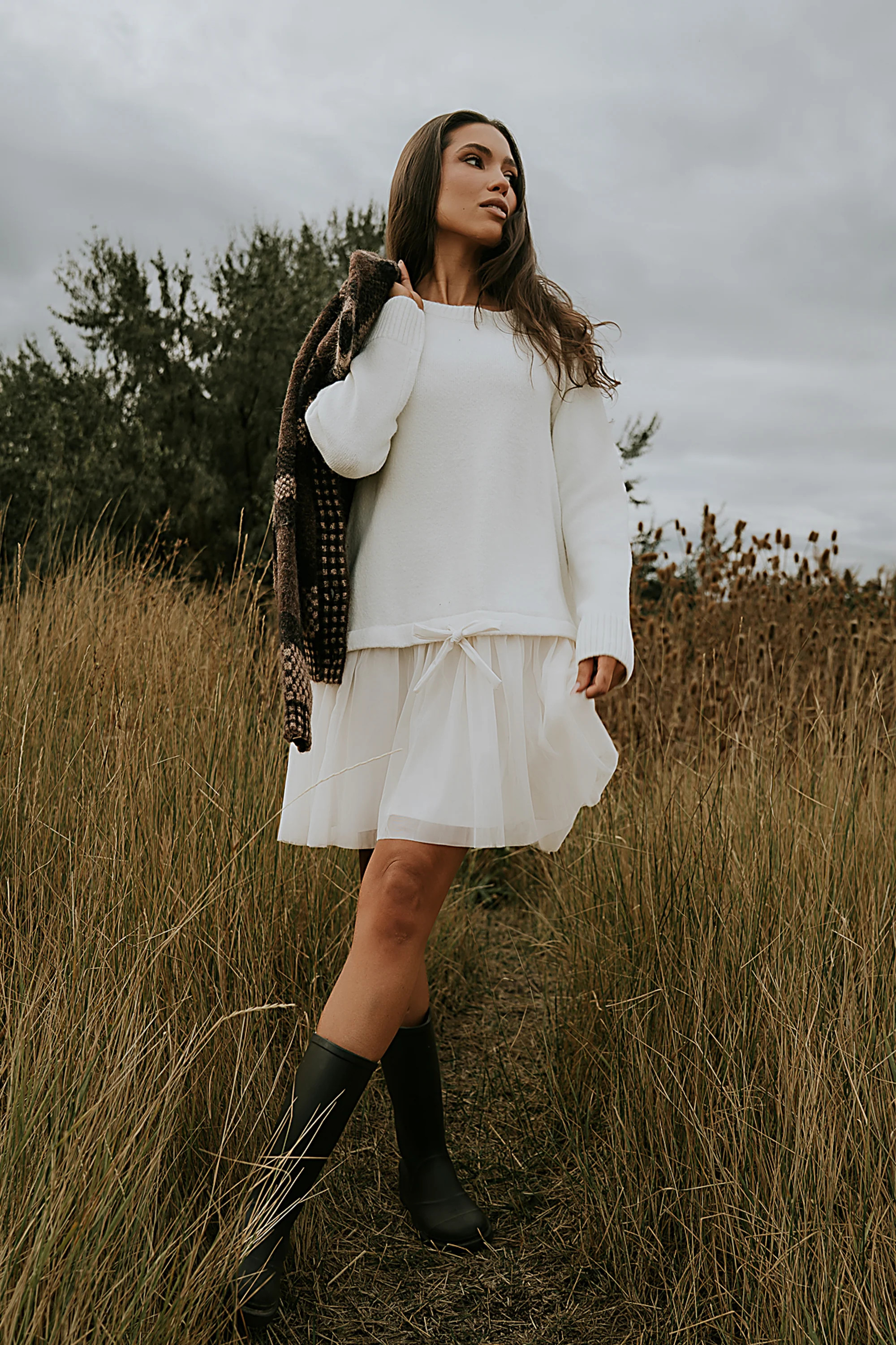 Bellise Baby Doll Sweater Dress in Ivory - FINAL SALE | Böhme US