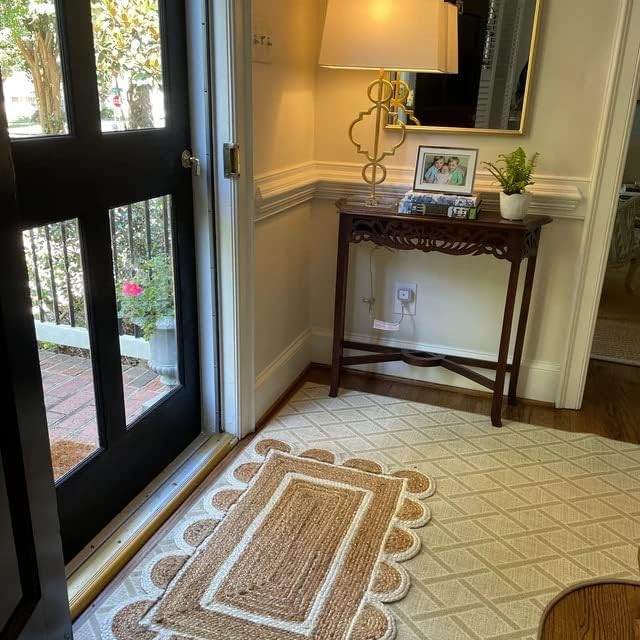 KLAVATE Scalloped Multi Border Decor Braided Jute Collection Classic Quality Made Natural Hand Wo... | Amazon (US)