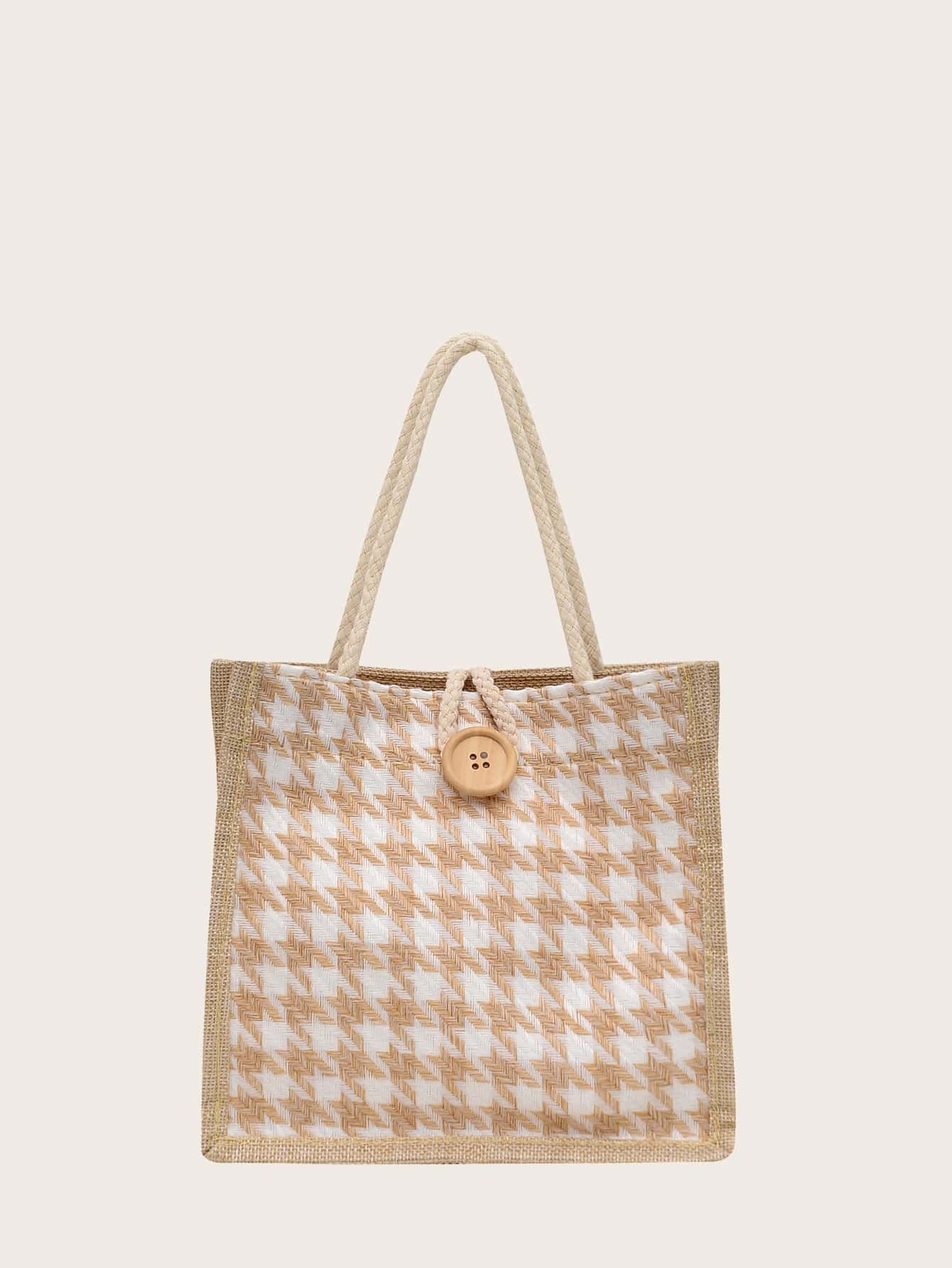 Girls Contrast Binding Houndstooth Pattern Square Bag | SHEIN