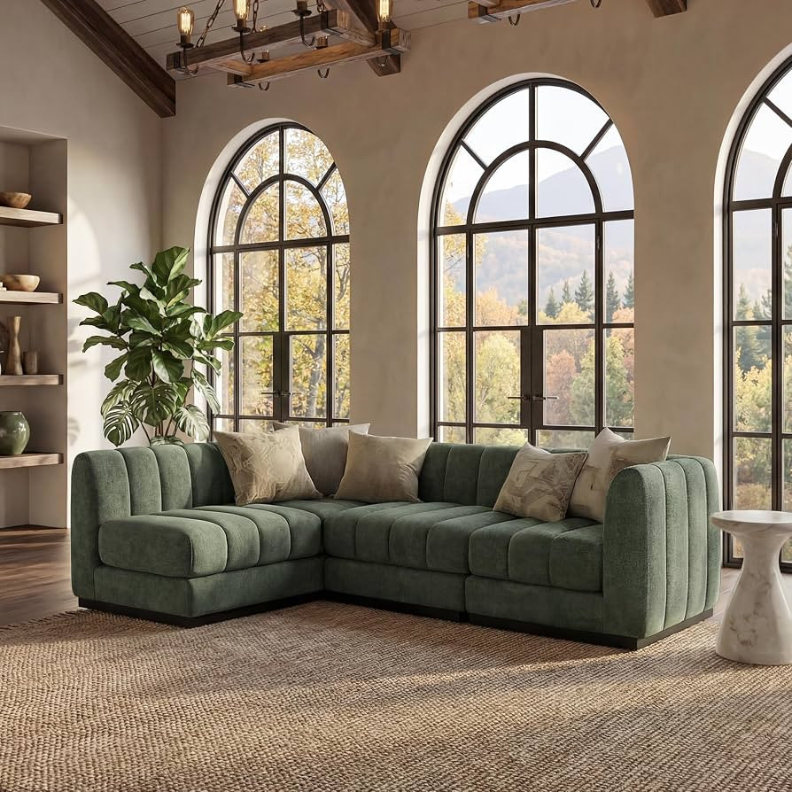 Morden Fort 96" L-Shaped Modular Sectional Sofa, Deep Seat Chenille Couch, Modern Sectional Couch for Living Room Apartment, High Density Foam, Green | Amazon (US)