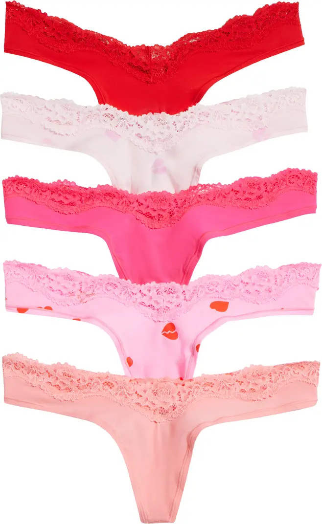 SKIMS 5-Pack Fits Everybody Lace Dipped Thong | Nordstrom | Nordstrom