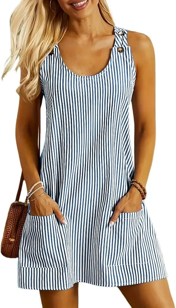 ETCYY NEW Womens Sleeveless Summer Dresses Casual U Neck Striped Sundresses | Amazon (US)