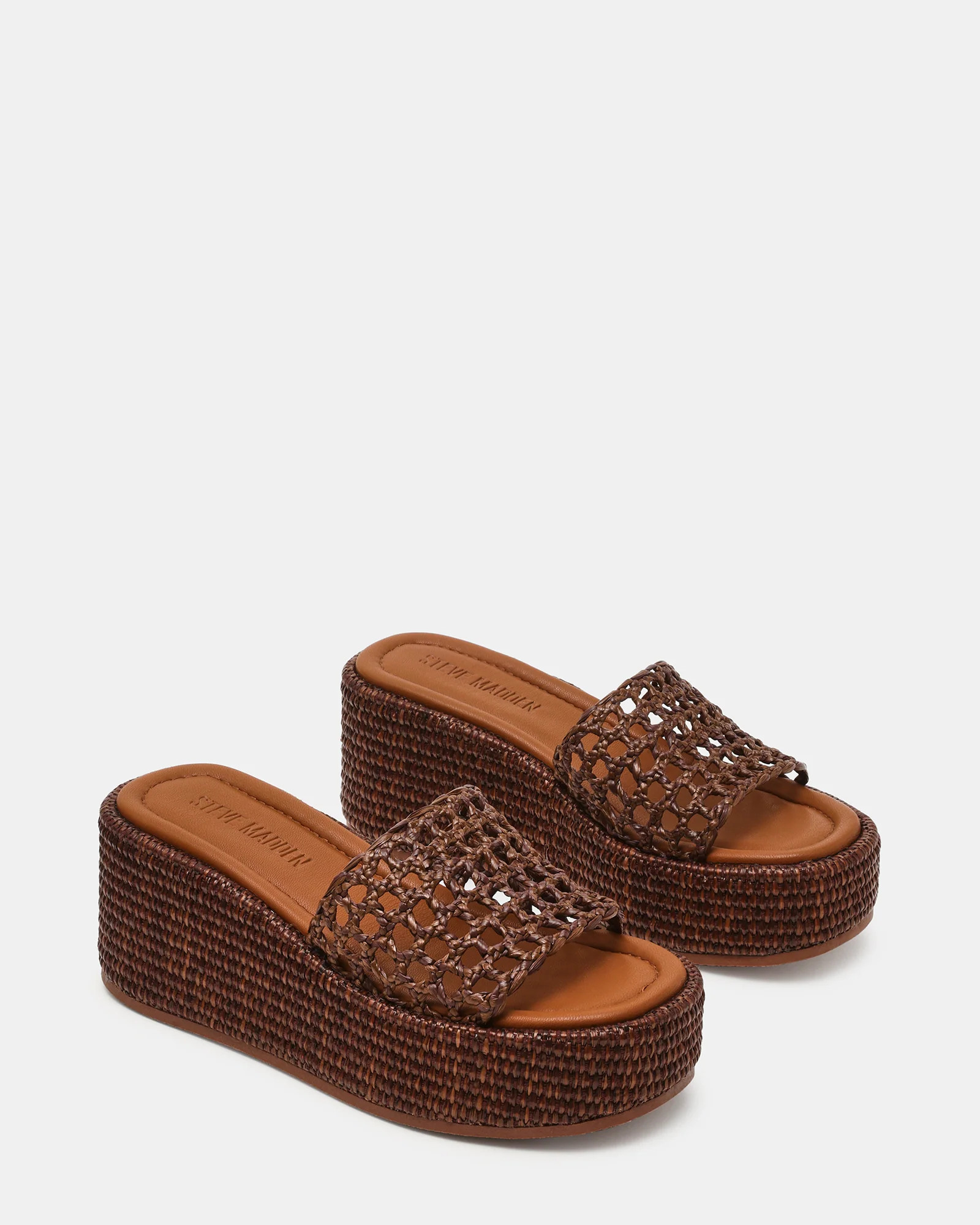 BRANDY Brown Raffia Woven Mule Platform Slide Women's Sandal | Steve Madden (US)