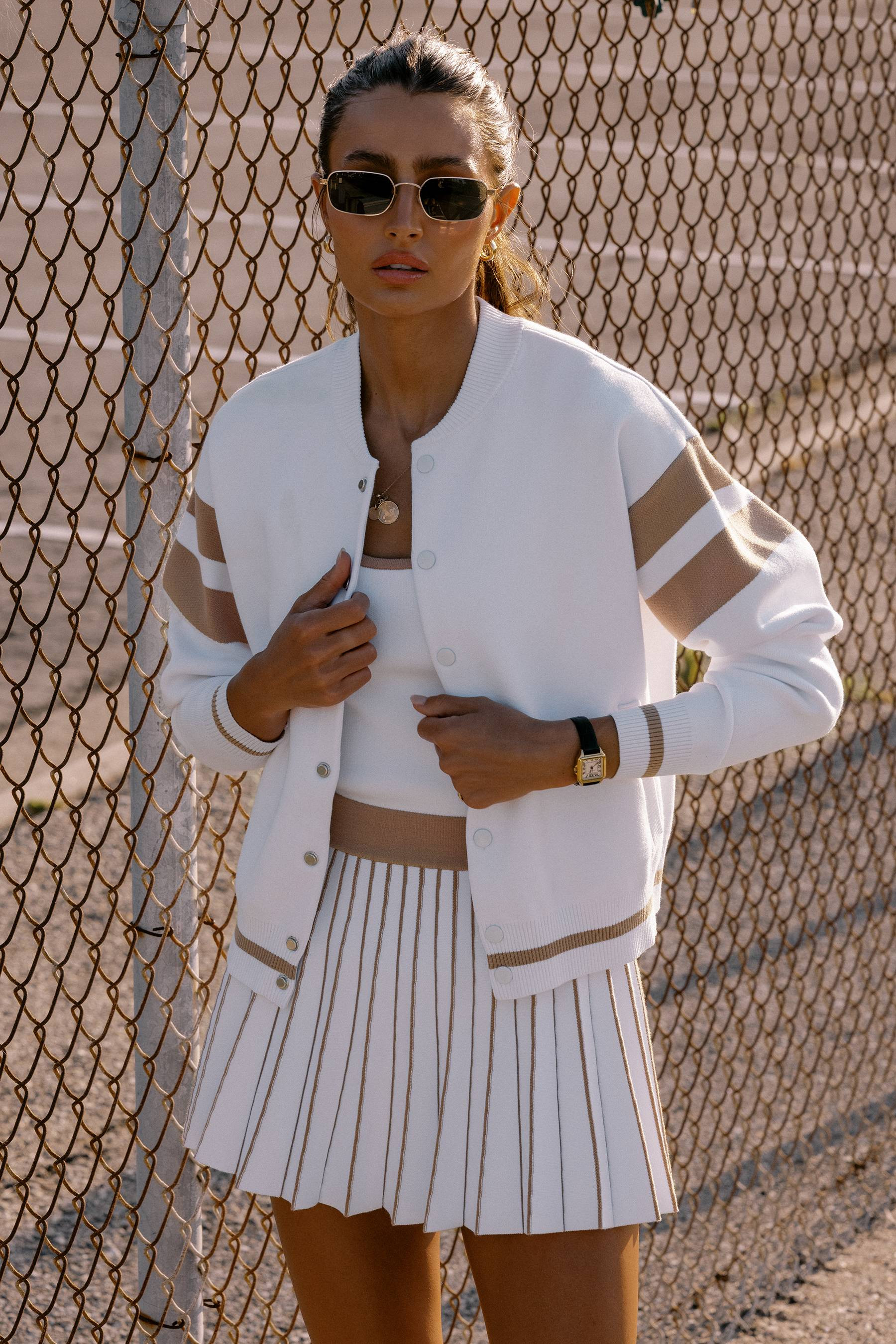 Serene Jacket Almond Colorblock | Varsity Bomber Jacket | Beach Riot | Beach Riot