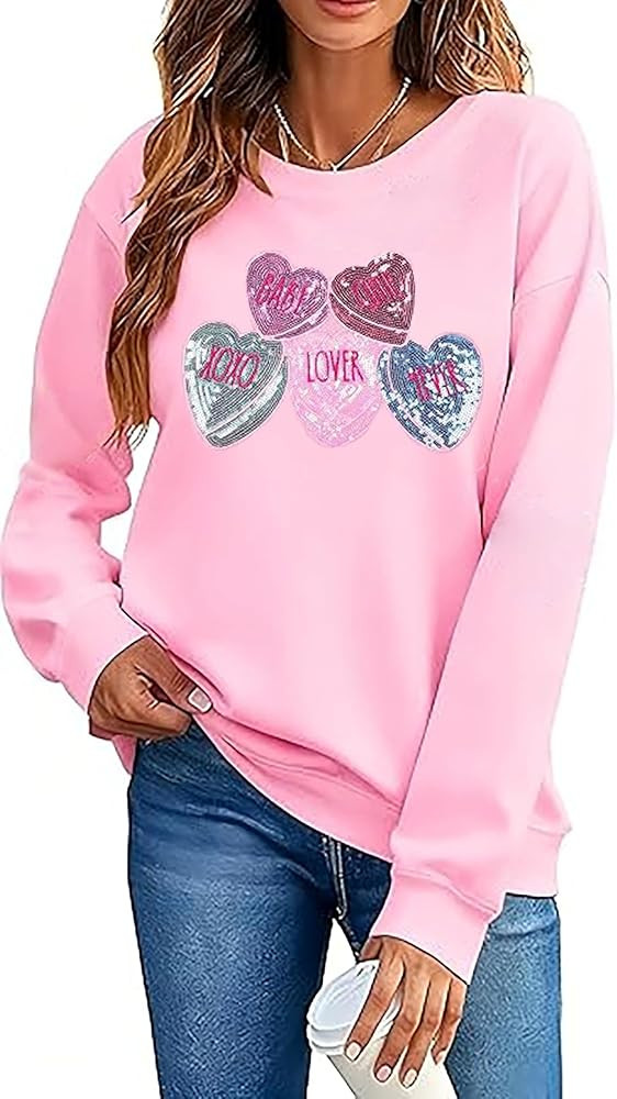 NITRFLA Valentine's Day Sweatshirt Women's Funny Love Heart Graphic Shirt Casual Long Sleeve Pull... | Amazon (US)