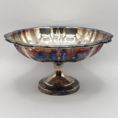 Scalloped Edge Silverplate Footed Bowl Candy Nut Dish Vintage Unpolished | eBay US