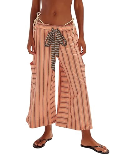 Bankeng Women Drawstring Striped Pants Loose Wide Leg Lounge Pants Casual Palazzo Pants Trousers ... | Amazon (US)