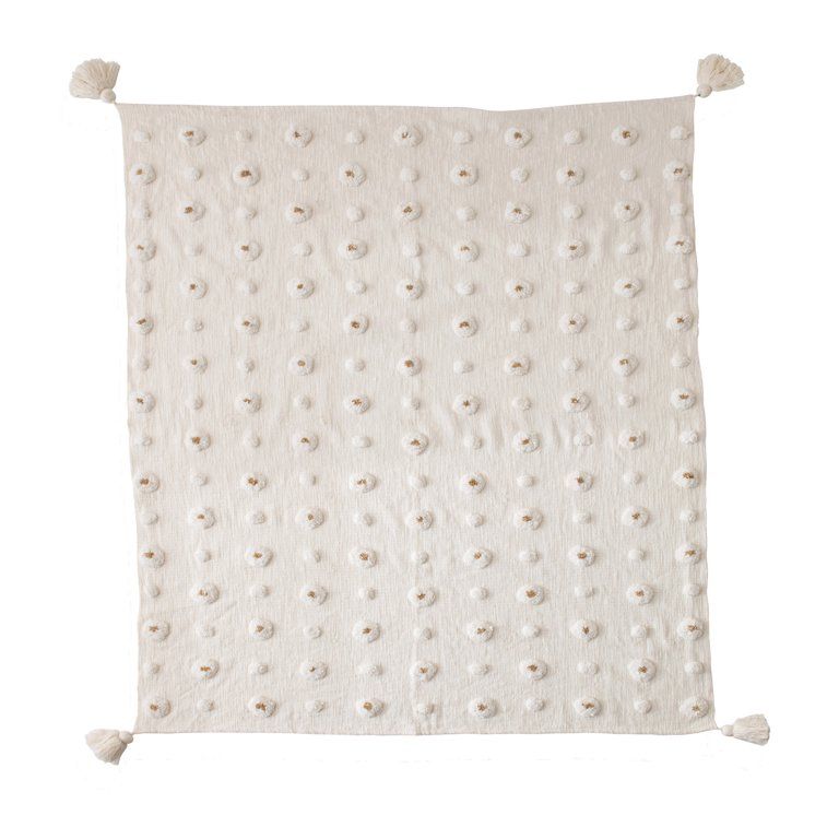 Creative Co-Op Cotton Tufted Throw with Tassels, White & Gold Color - Walmart.com | Walmart (US)